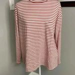 Garnet Hill 100% Pima Cotton White and Dusty Pink Striped Long Sleeve Top Large Photo 0