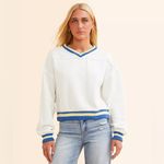 Free People  Rio French Terry V-Neck Pullover Sweatshirt Ivory Size XS Sporty Photo 1