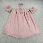 Umgee  Womens Top Medium Pink Lace‎ Trim Off the Shoulder Halter Tie Neck Photo 8