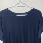Nic+Zoe navy satin tipped relaxed cut short sleeve blouse size S Photo 2