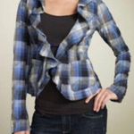 Free People  Blue Plaid Open Front Ruffle Blazer Photo 0
