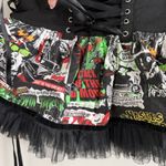 Hell Bunny  Horror Print Lace Up Mini Skirt Woman’s Size S Black Tulle Corset Photo 2