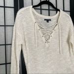 American Eagle AEO  Lace Up Neckline Knitted Sweaterknit Long Sleeves White Small Photo 3