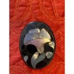 Vintage LEE SANDS style Flower Inlaid Mother Of Pearl With Black Brooch Photo 1