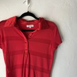 Carducci Shirt Y2k Small Red Collared Button Stretch Short‎ Sleeve Going Out Top Photo 2