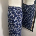 VNTG 90s FLORAL SILK MAXI SKIRT NAVY WITH CREAM FLOWERS PRINTED ALL OVER LINED Blue Size M Photo 4