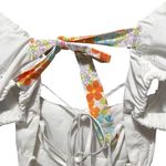 ZARA  Ivory White Puff Sleeve Mini Cut Out Back Lace Up Embroidered Dress Size XS Photo 4