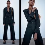 ZARA ZW Premium Marine Straight Jeans Fray Raw Hem Wide Leg Crop Size 4 Photo 1