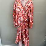 SheIn Red and White Long Sleeve Floral Wrap Midi Dress Photo 2