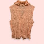 Cute pretty in peach metallic thread ruffle sheer button front blouse sleeveless Pink Size M Photo 3