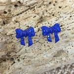 Fresh blue crystal bow earrings Blue Photo 3