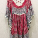Free People Red/Blue Heart of Gold Babydoll Kaftan Tunic Boho Mini Dress Size XS Photo 5