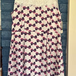 Bow Print Lace Neck Dress Ivory Pink Navy Sleeveless Women's M , Deep or Shallow White Size M Photo 0