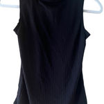 One Step Up Black Sleeveless Mock Turtleneck Ribbed Knit Top Photo 0