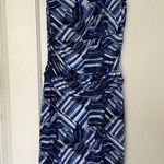 Nine West  Blue & White Abstract Print Ruched Bodycon Dress Size 6 EUC Photo 0