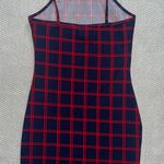 SheIn Straight Neckline Plaid Navy Blue And Red Bodycon Mini Dress Sz Xs NWOT Photo 1