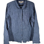 Flax Womens Blue Linen Button Up Top Sz M Beachy Coastal Breathable Lightweight Photo 0