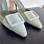 Manolo Blahnik  Maysale Mule Buckle Light Blue Suede Photo 2