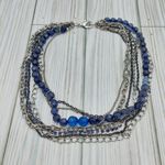 Multi Strand Silver Tone Chain Necklace Blue Bead Rhinestone Cup Rolo Gun Metal Photo 7