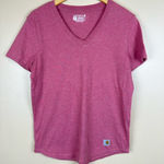 Carhartt Women’s Pink T‑Shirt Size M Relaxed Fit Hardworking People Photo 0