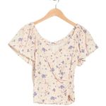 ASTR NWT Top Flutter Sleeve Linen Blend Faux Wrap Top Periwinkle Floral Size XL Photo 1