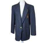 Harvé Benard Vintage Womens Harve Benard Navy Blue Wool Blazer Jacket Crest Medium Preppy Photo 1