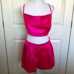 Luxxel Hot Pink Satin Cowl Neck Crop Top And Shorts Set Size M Photo 2