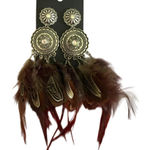 5.5 inch Western Concho Feather Stud Earrings in Brown​ Silver Photo 0