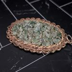 Vintage Pendant Very Large Statement Green & Antique Gold Tone Oval Photo 2