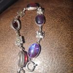 Vintage Bracelet Floral Silver Tone Oval Cabochons Red Blue Glass Star Stones Photo 4