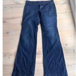 Y2K Denim Jeans Dark Wash Flared Sailor Style Pockets Size Waist 32 Low Rise Fit Blue Photo 3
