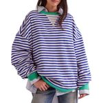 Free People Classic Striped Oversized Crewneck / Sand Dollar Combo Photo 3