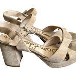 Sam Edelman  Leather Suede Beige Cream Strappy Slingback Block Heels‎ Size 9 Photo 0