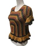 ZARA Women's Brown Black Ruffle Sleeve Crochet Boho Blouse Top Size Medium Photo 2