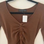 Almost Famous Brown Cutout Tie V Neck Dress Cinched Women's Sz Small Photo 3