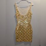 Iridescent Vintage Hand Sequined Beaded Embellished Stretch Dress New Years Eve Gold Size XS Photo 3