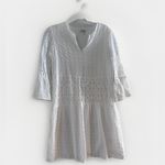 Tyler‎ Boe M White Dress Eyelet Crew Neck V Neck 3/4 Bell Sleeve Cottage Core XS Photo 4