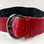 Anne Fontaine Genuine Leather Silver Buckle Adjustable Waist Belt Red Photo 0