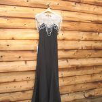 Mac Duggal  11775 Black Draped Pearl Beaded Mermaid Gown Dress Photo 5