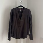 Free People Changing Horizons Deep V-neck Gauze Pullover Top Raw Hem Dark Gray Women’s Size Large Photo 3