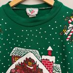 Vintage 90’s Festive Green Holiday Sweater with Santa and Snowman village size M Size M Photo 1