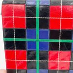 Andrea Pfister Vintage 1980s Multicolor Plaid Splat Leather Clutch Purse Bag Photo 5