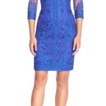 Sue Wong Ribbon Trim Illusion Bodice Dress Satin Lined Cobalt Blue Sz Medium 10 Photo 0