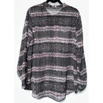 CAbi Sheer Maroon Print Long Sleeve Button Down Blouse w/Peter Pan Collar Size L Photo 3