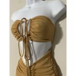 Oh Polly  Feel The Passion Gold Cross Strap Ruched Bodycon Mini Dress EUC Size 0 Photo 5