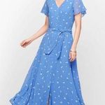 Talbots  Scattered Floral Tie Front Midi Dress in Blue - Size 6 Photo 0