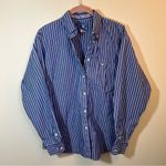 ✨ Texas Cotton Women’s Blue White Striped Button Down Shirt Medium Blue Photo 0