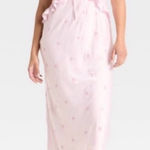 Wild Fable NWT Pink Ruffle Satin Butterfly Embroidered Maxi Dress Size Medium Photo 0
