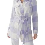Sanctuary  Brushed Shirt Dress Size Medium Plaid Flannel Plaid Tie Waist Lavender Photo 3