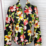Vintage St. John Sport Tropical Flower Print Denim Jacket Black Yellow Small Photo 0